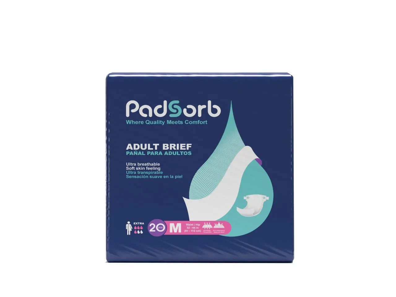 Padsorb™ Adult Brief Extra Absorbency Medium 20/Pack 4 Pack/Case